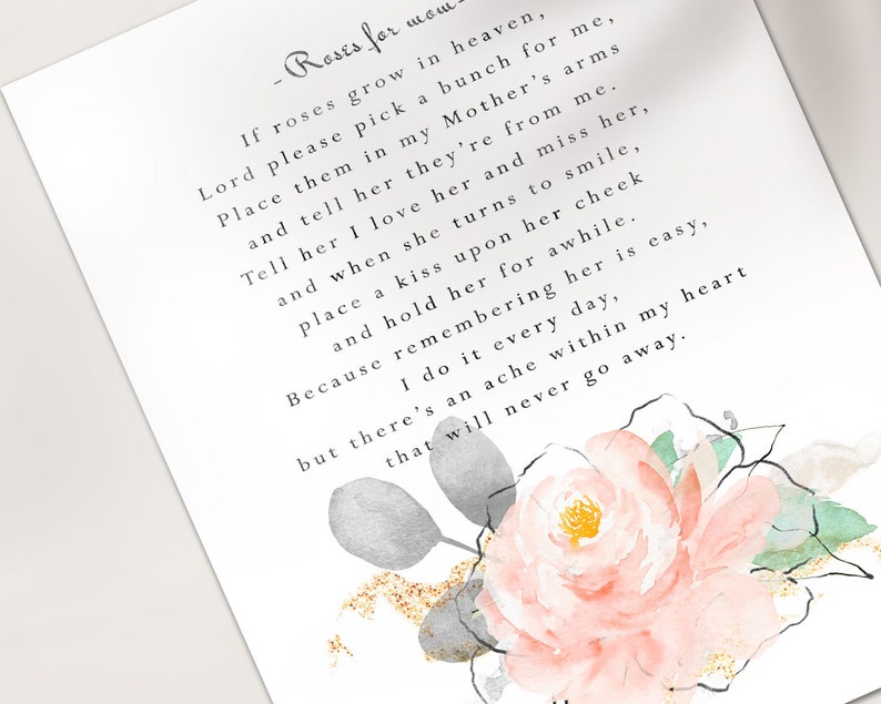 Poem for Mother If Roses Grow in Heaven Roses for Mother Etsy