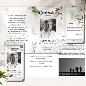 Men&#39;s Obituary Program Dad funeral program Editable Memorial Program Smartphone Invite add deceased photo funeral brochure Funeral magnolia