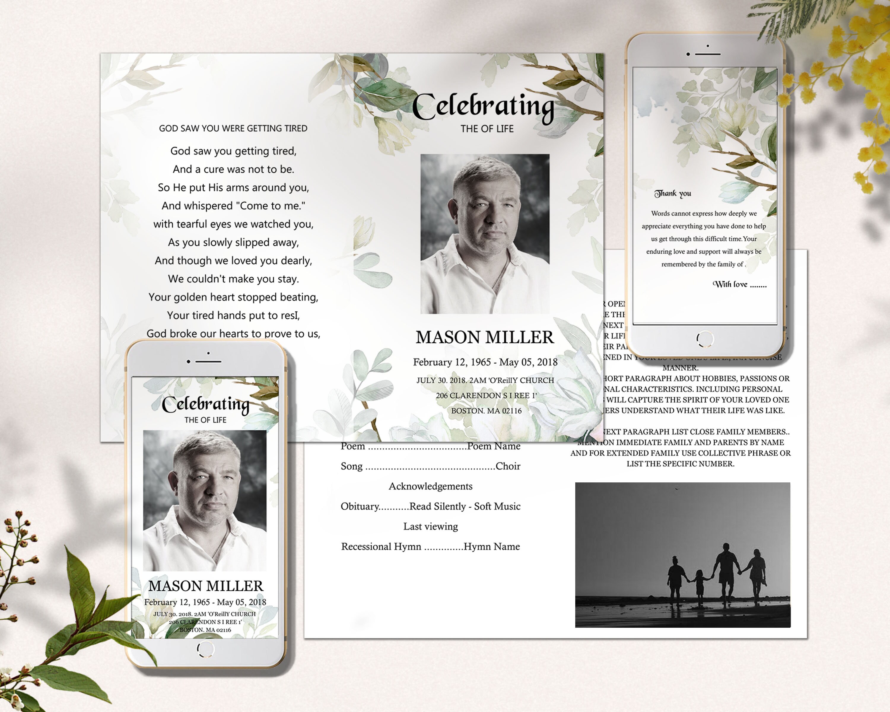 Men S Obituary Program Dad Funeral Program Editable Etsy