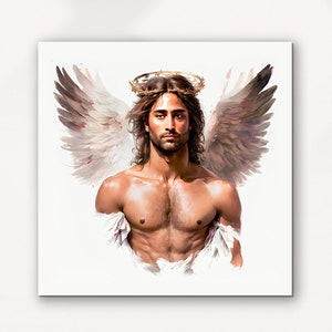 Arte de Jesús / Arte mural de Jesús con alas / Impresión de arte de acuarela de Jesús / Arte mural cristiano / Jesús de Nazaret / Cuadro de Jesucristo