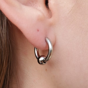 Black or Silver Stainless Steel Hoop and ball Earrings: Punk Emo Gothic Style