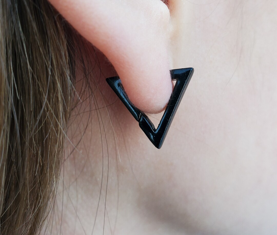 Black Triangle Earrings, Black Stainless Steel Earrings