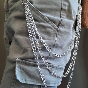 Cinturón de cadena para pantalón, cadena de 3 capas para pantalones, cadena para cinturón de billetera estilo punk rocker, cadena para cintura