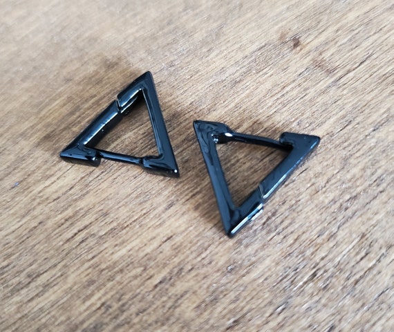 Black Triangle Earrings, Black Stainless Steel Earrings