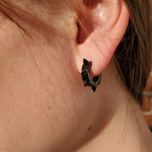 Black Spike hoop earrings, Black Spiked ear hoops, Punk Emo Rock Rebel earrings, Gothic spike earrings, Stainless steel dainty spike hoops