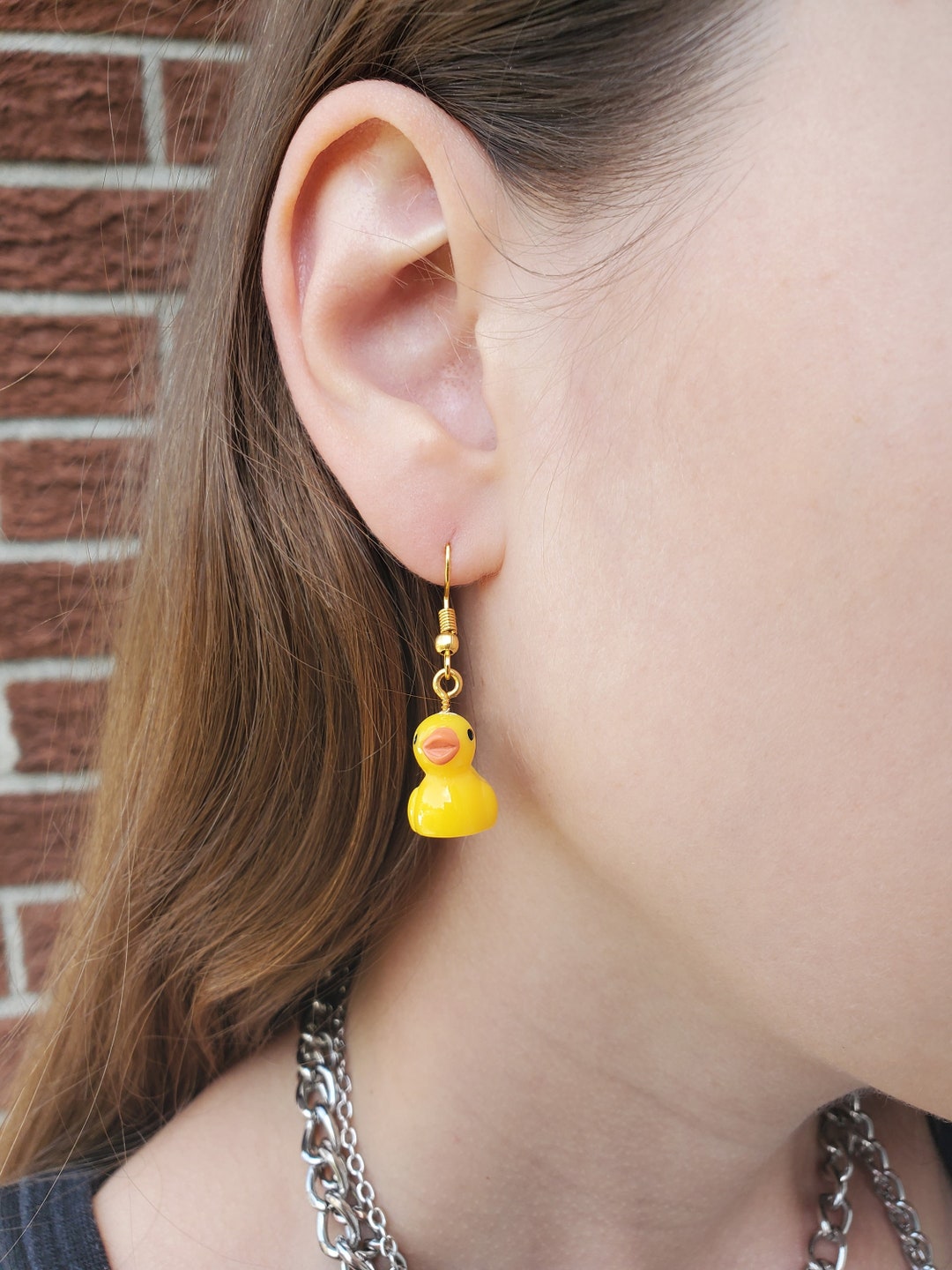 Rubber duck earrings, Little yellow duck earrings, Funny earrings, Ducky earrings, Retro kitsch vintage weird funky earrings