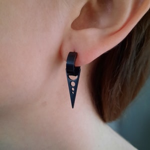 Black Huggie Hoop Earrings With Triangle Drop Black Stainless Steel Hoop Earrings K pop Punk Emo Rock Rebel Earrings Etsy
