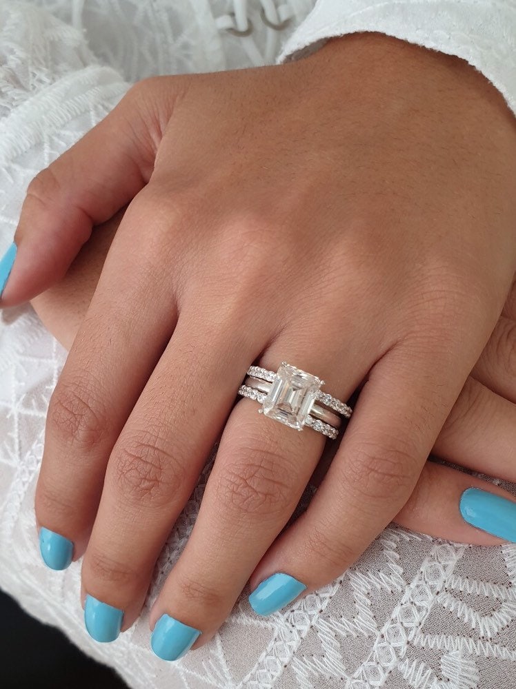 3.9 cts Emerald cut moissanite engagement ring enhancer ring Etsy