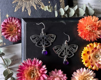 Purple Luna Moth Amethyst Earrings