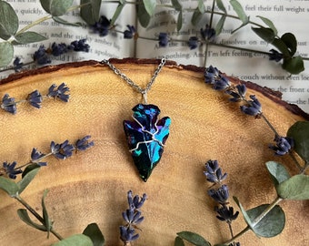 Rainbow Aura Titanium Arrowhead Necklace