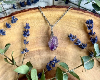 Small Amethyst Crystal Silver Chain Pendant Necklace