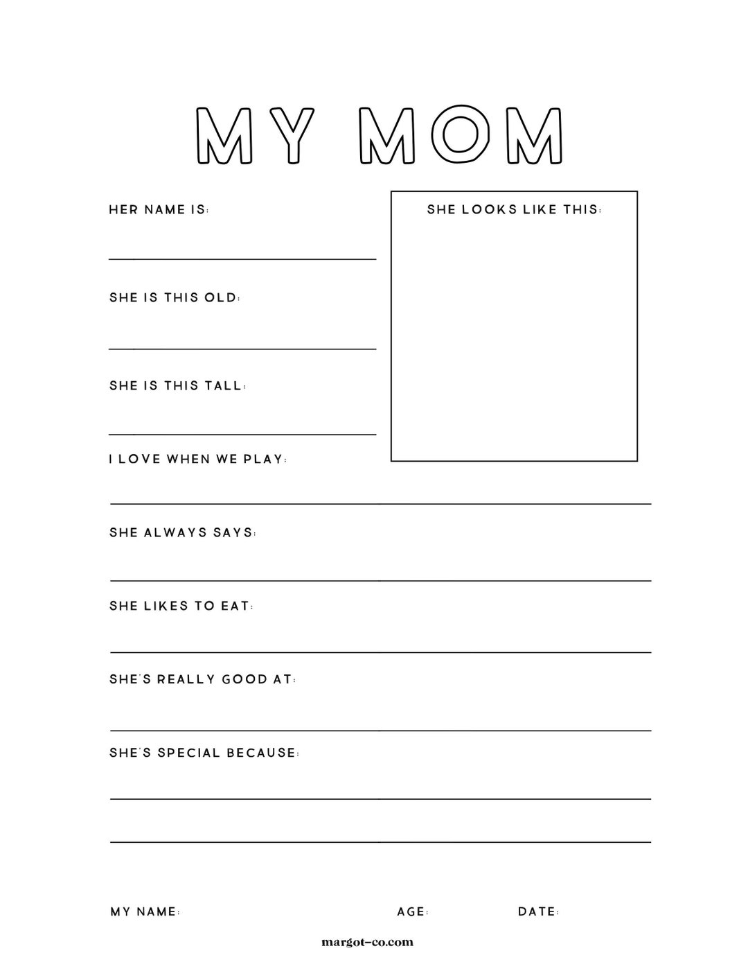 My Mom Kids Question Sheet Printable - Etsy