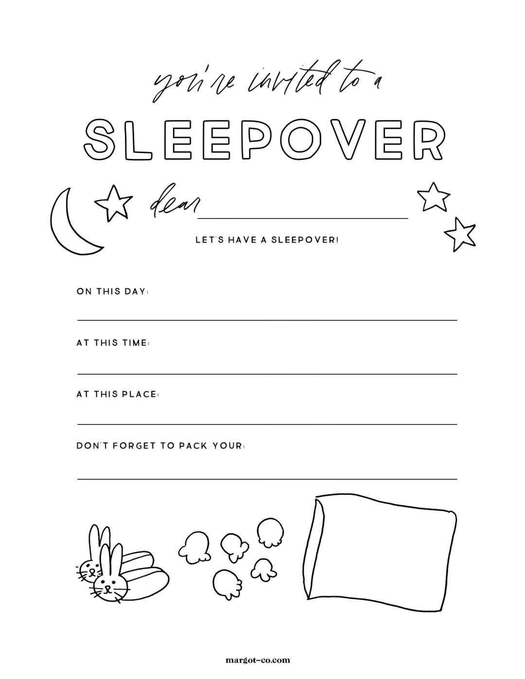 Kids Printable Sleepover Invitation - Etsy