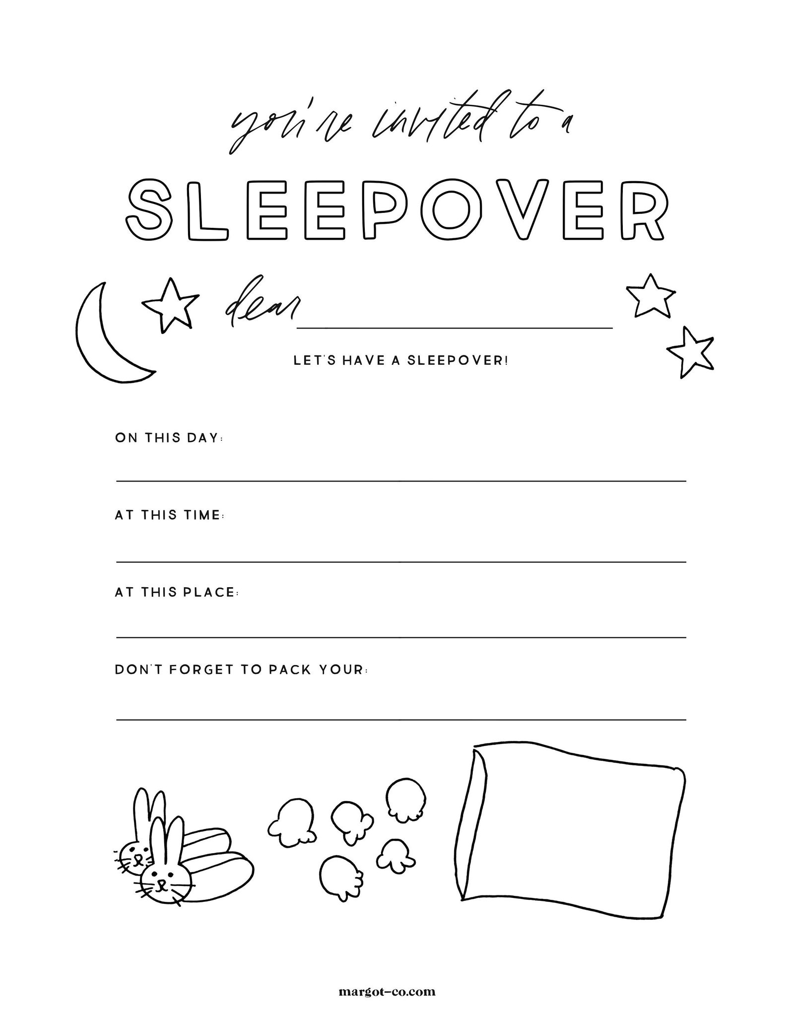 Kids Printable Sleepover Invitation - Etsy