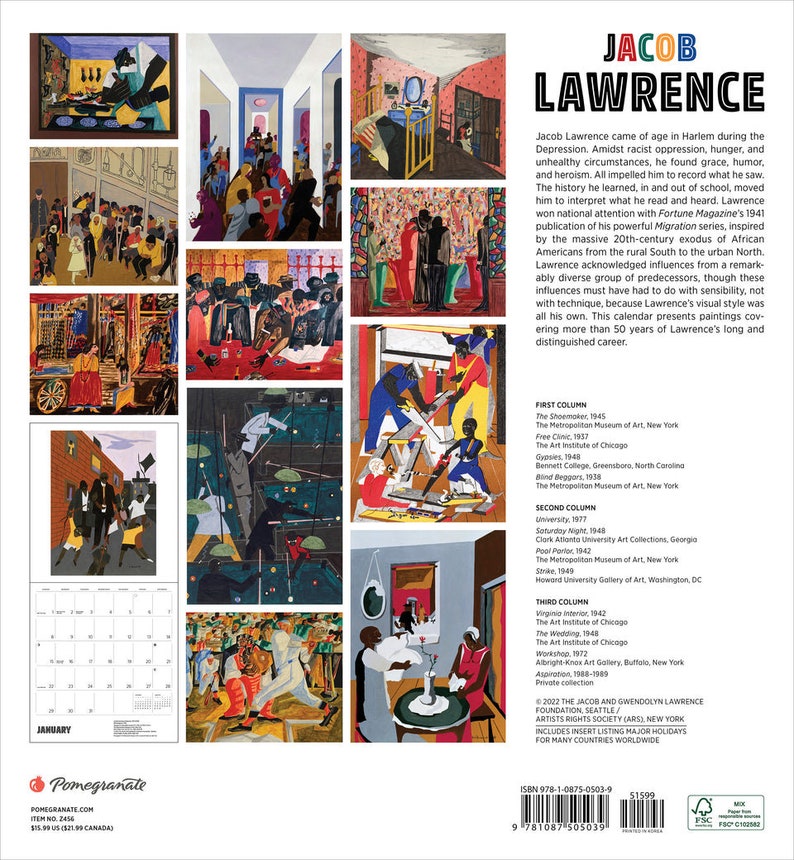 Jacob Lawrence 2023 Wall Calendar African American Art Etsy