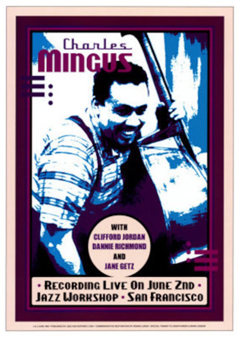 African American Art Jazz Vintage Style Concert Billboard San Francisco Prints Print Poster Black Art Charles Mingus: Jazz Workshop
