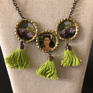 Frida Bottle Cap Tassel Necklace