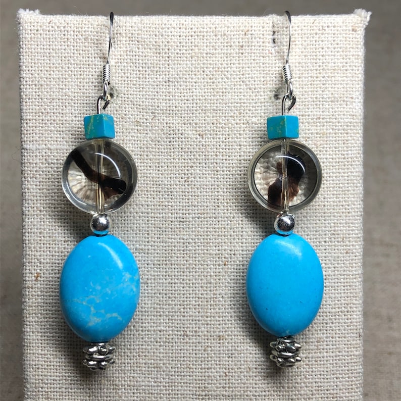Turquoise Glass /& Stone Bead Earrings