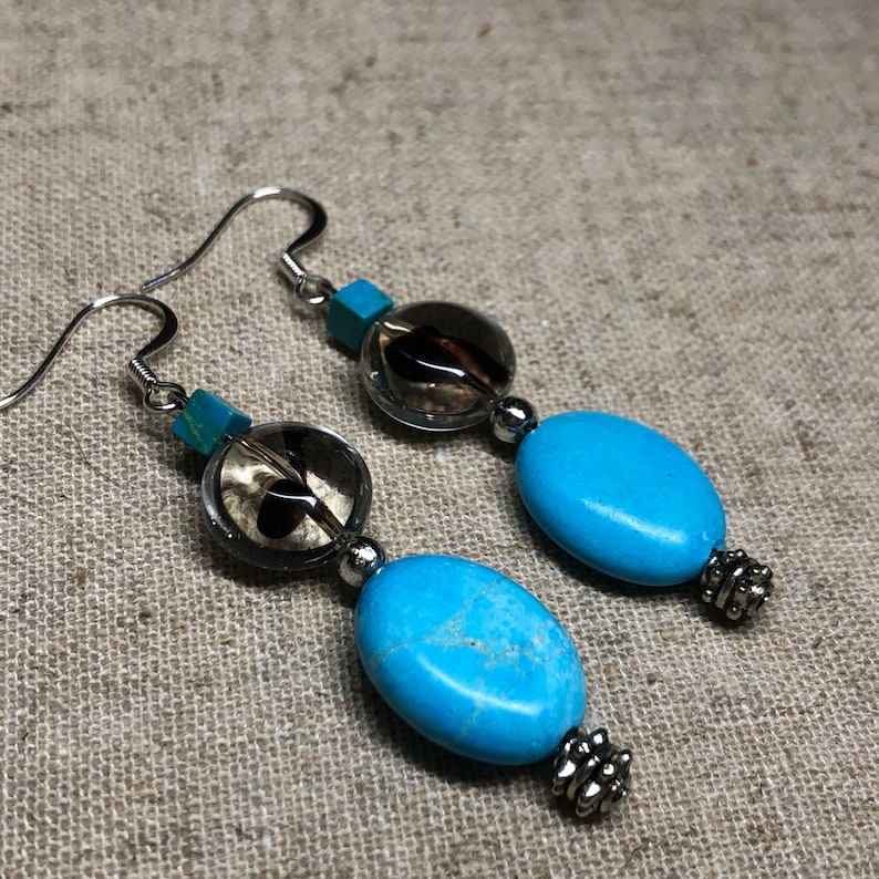 Turquoise Glass /& Stone Bead Earrings