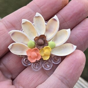 Vintage Floral Shell Brooch