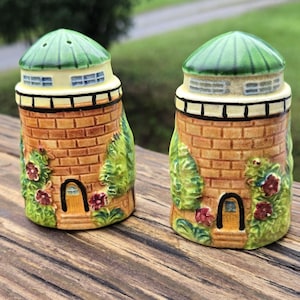 Vintage Lighthouse Salt & Pepper Shakers Japanese Majolica