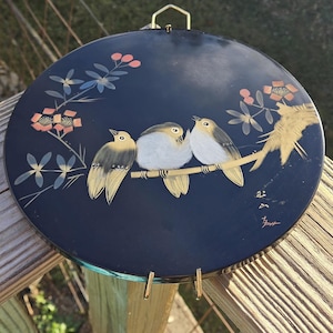 Vintage Signed Japanese Lacquered Plaque with Removable Hanger
