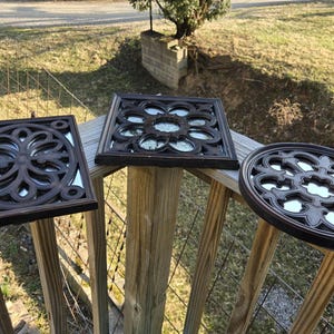 3 Vintage Mirrors with Wood Overlay