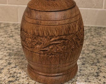 Vintage Wooden Jar Hand Carved Made in India