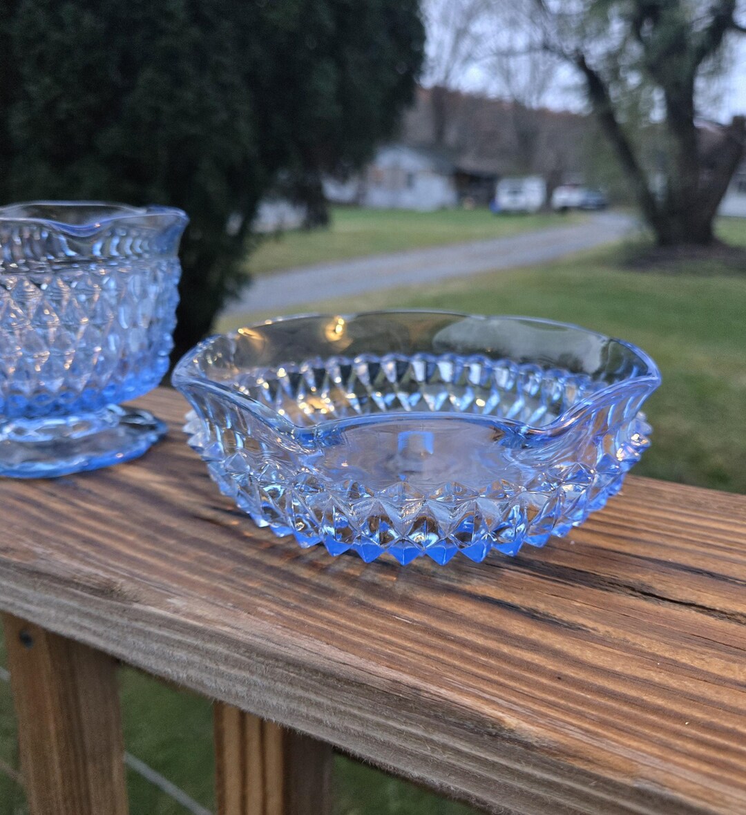 Vintage Indiana Glass Blue Diamond Point Ruffled Bowl - Etsy