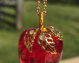 Vintage Apple Necklace, Lucite Apple Pendant, Avon Apple Pendant