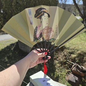 Vintage Japanese Folding Hand Fan in Original Packaging NOS Sensu with Holder