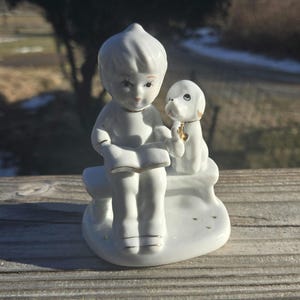 Vintage Porcelain Figurine Little Boy Reading to His Dog