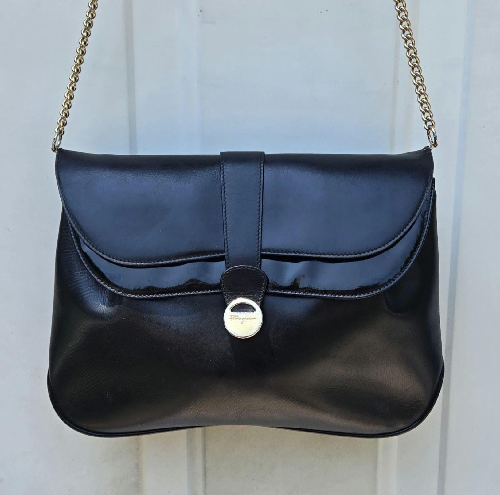 Vintage Ferragamo Shoulder Bag, Black Leather Salvatore Ferragamo 
