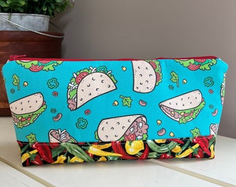 Fun Taco Print Zip Pouch: Handmade Cosmetic Travel Bag