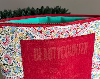 Clean Beauty Beautycounter Makeup and Skincare Floral Zipped Storage Pouch, Cosmetics Bag, Handmade