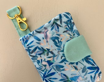 Mini Wallet in Blue and Mint Green with Swivel Clip, Card Slots, Coin Zip Pocket and Bill Pocket and Magnetic Snap Closure