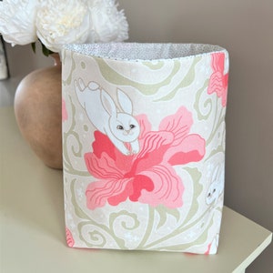 Floral Rabbit Fabric Basket: Peach, Pink & Cream Home Decor