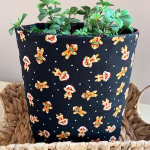 Gingerbread Man Fabric Basket: Handmade Plaid Reversible Storage