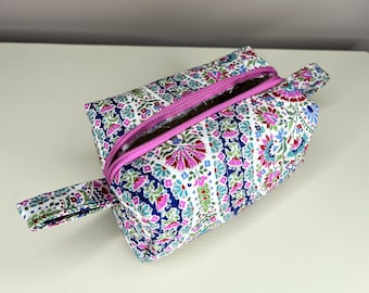 Boxy Floral Cosmetic Bag, Makeup Bag, Storage Bag, Feminine, Pretty Bag, Handmade