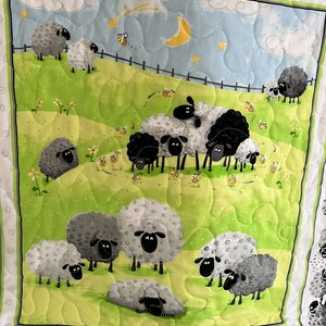 Handmade Sheep Baby Quilt: Green Meadow Nursery Decor