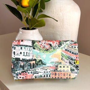 Carteira TriFold com tema da Costa Amalfitana Italiana com bolsos para cartão de crédito, bolsos para notas e bolsa com zíper para mulheres