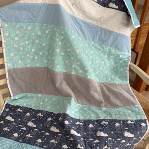 Extra Large Sensory Toddler Blanket - Moon & Stars Moonbeam Quilt - 56" x 48" Kids Weighted-Feel Throw - Minky, Terry, and Corduroy Textures