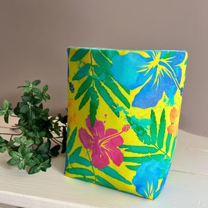 Handmade Floral Fabric Basket: Bright Yellow Tropical Decor