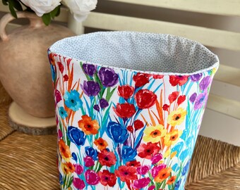 Handmade Watercolor Wildflower Floral Fabric Basket, Decorative Basket, Reusable Gift Basket, Decorative Storage, Home Decor