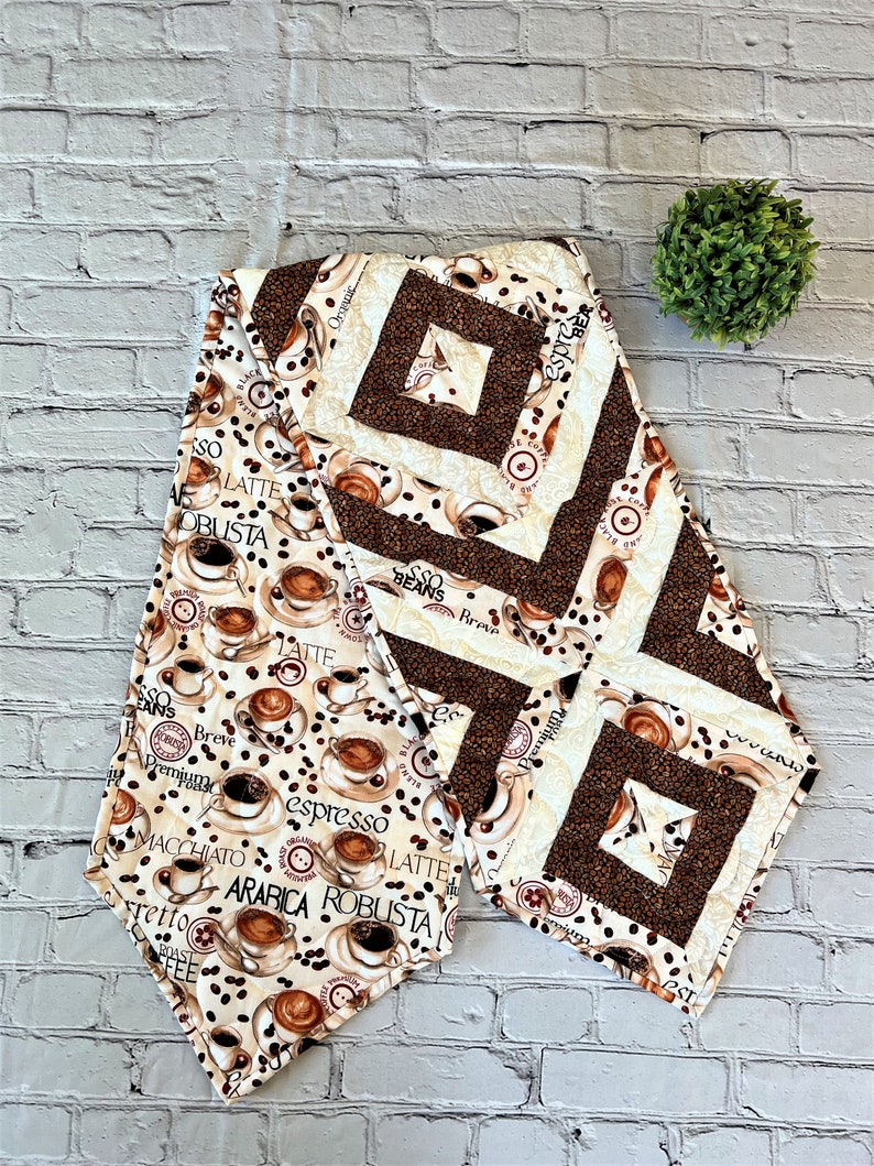 Handmade Quilted Coffee Table Runner With Coffee Fabric and Etsy