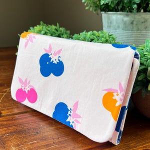 Cherries and Berries Trifold Fabric Wallet, Card Slots, Zipped Pocket, Handmade Wallet with Magnetic Snap Closure, Organizational