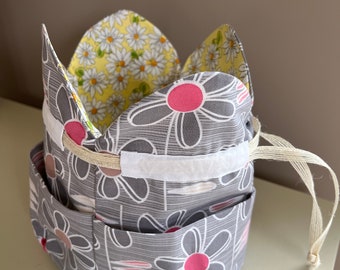 Handmade Pretty Tulip Drawstring Toiletry Bag with Outside Pockets, Ribbon Drawstring, Spa Bag, Storage Bag, Self Care Bag, Cosmetic Bag