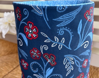 Handmade Navy Blue and Red Floral Fabric Basket, Home Accent, Storage Basket, Gift Basket