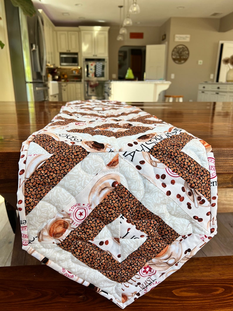 Handmade Quilted Coffee Table Runner With Coffee Fabric and Etsy
