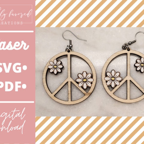 Peace Sign with Daisies Earring SVG - Laser Ready Cut File